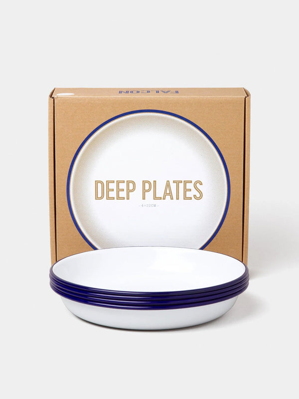 Falcon Set of 4 Deep Plates in White Blue