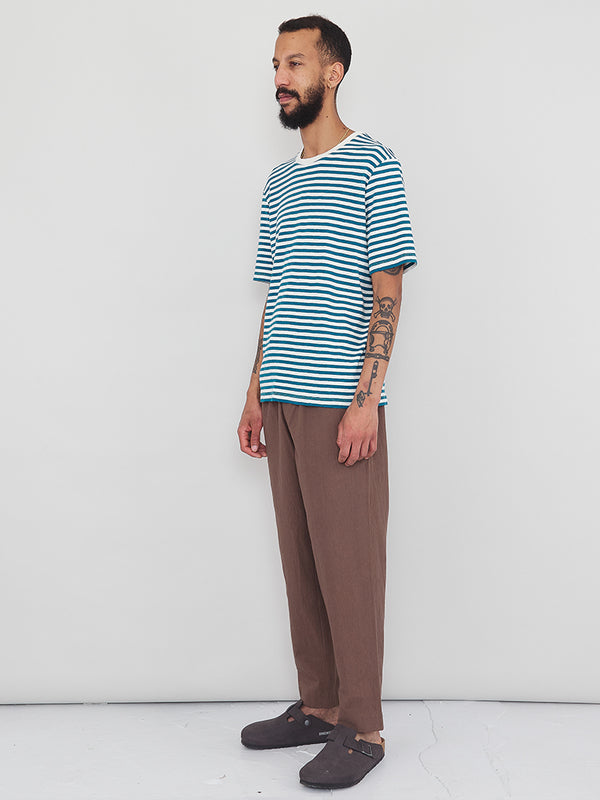 Folk Stripe T-Shirt in Ocean Blue Ecru