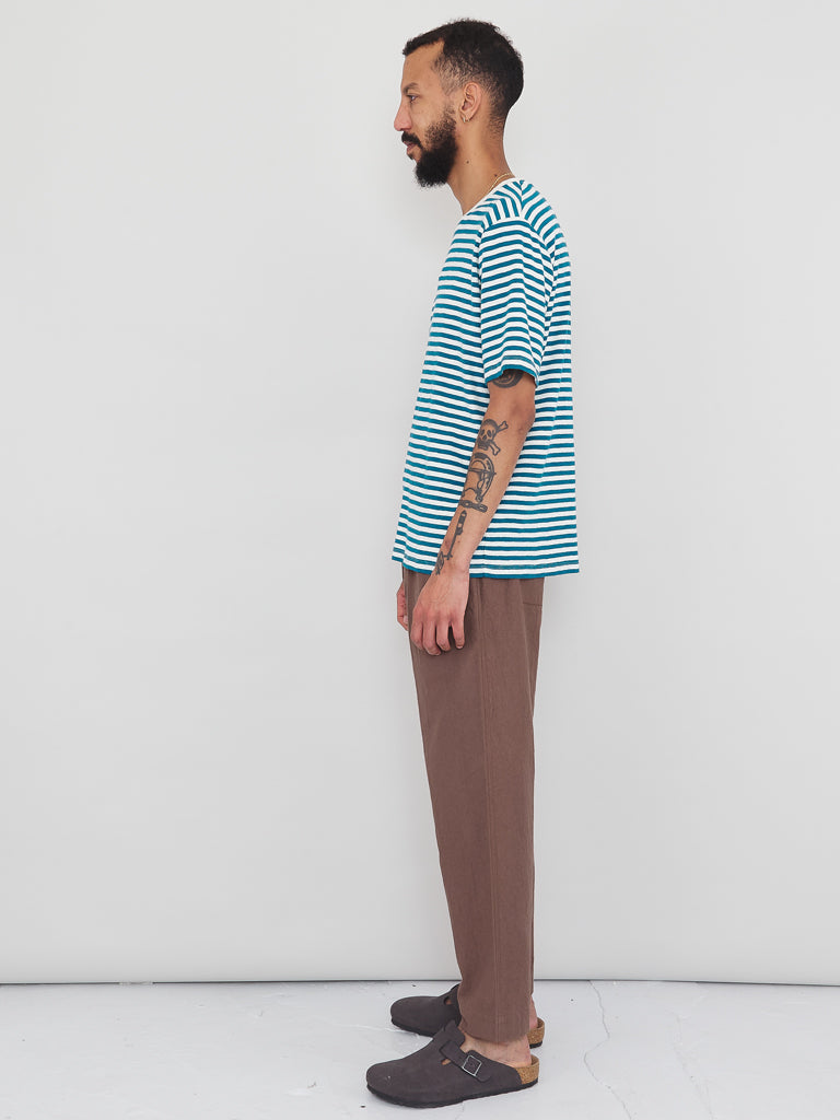 Folk Stripe T-Shirt in Ocean Blue Ecru