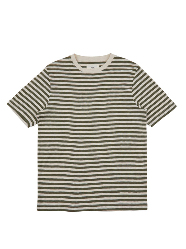 Folk Stripe T-Shirt in Olive Ecru
