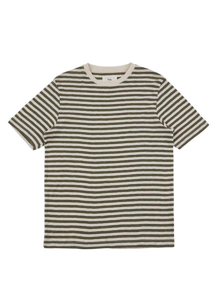 Folk Stripe T-Shirt in Olive Ecru