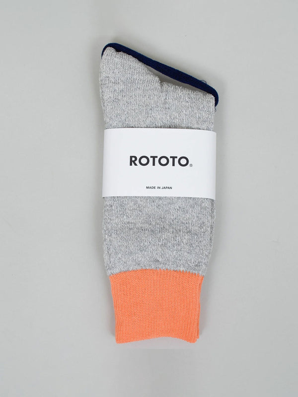 Rototo Contrast Socks in Orange Light Grey