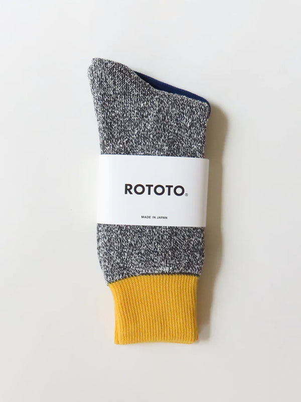 Rototo Contrast Socks in Yellow Charcoal
