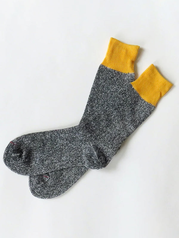 Rototo Contrast Socks in Yellow Charcoal