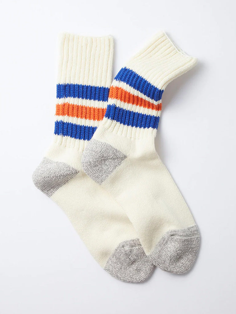 Rototo Ribbed Old School Socks in Blue Orange