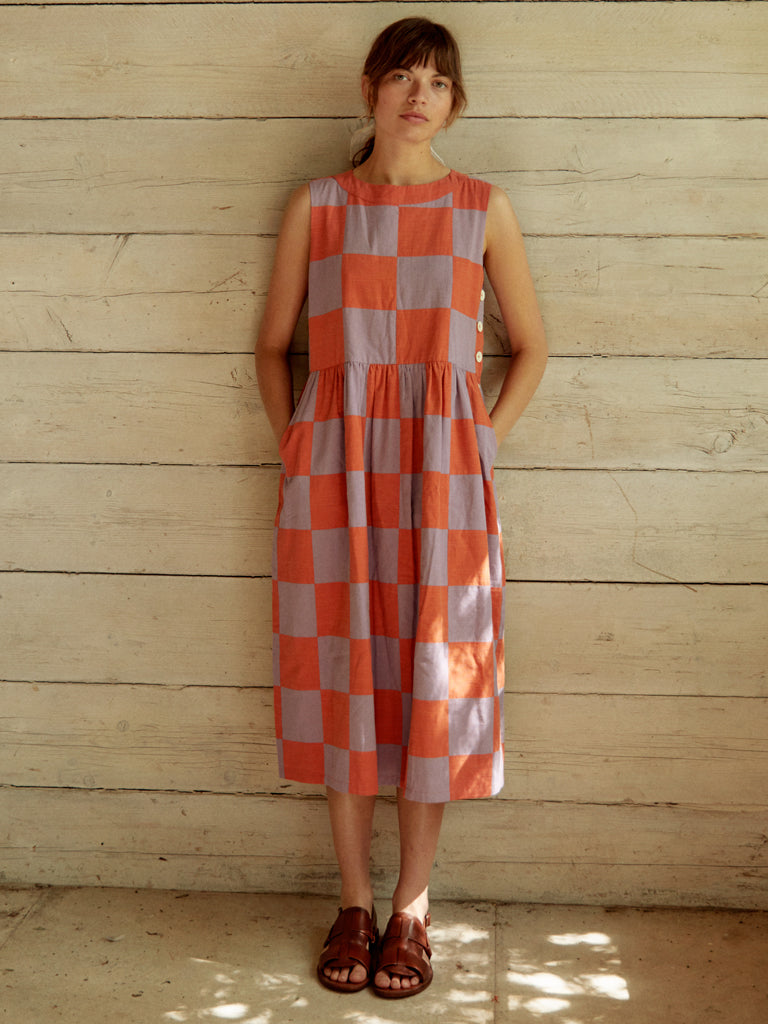 Sideline Tally Patchwork Dress in Lilac Tomato