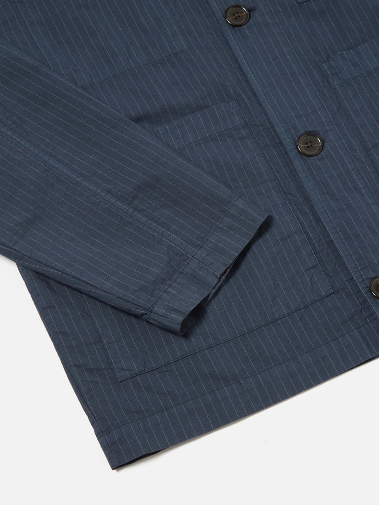 Universal Works Coverall Jacket in Nearly Pinstripe Navy