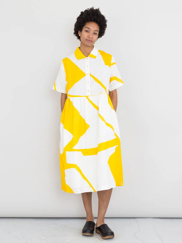 Folk Loom Dress in Border Print Yellow