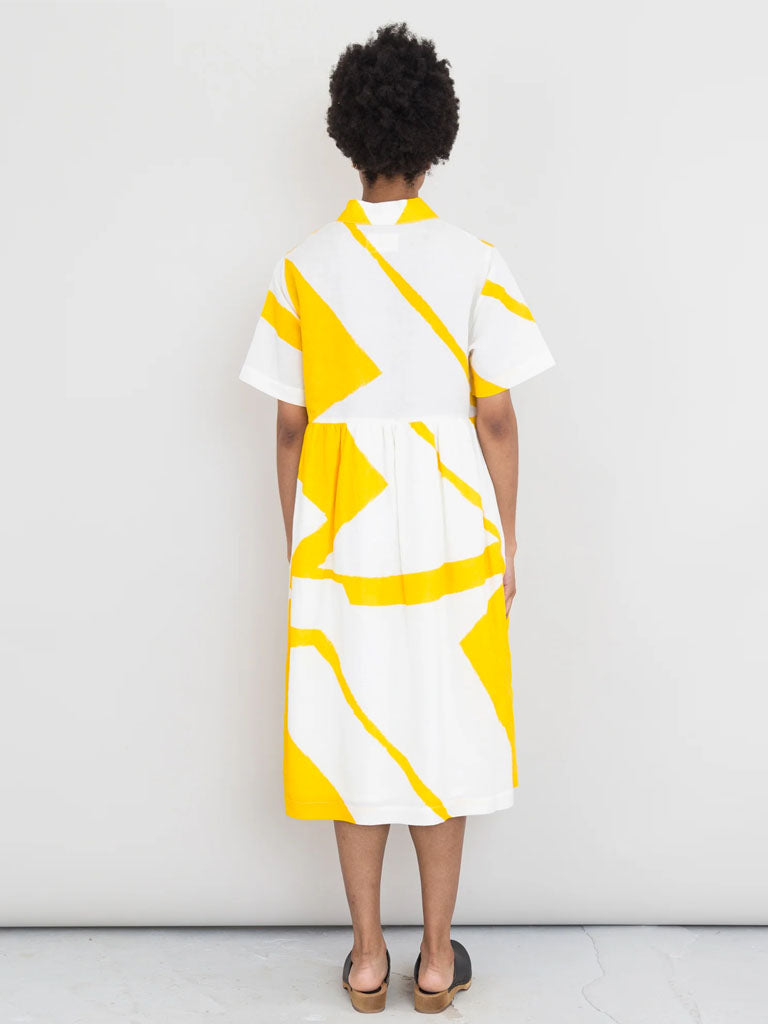 Folk Loom Dress in Border Print Yellow