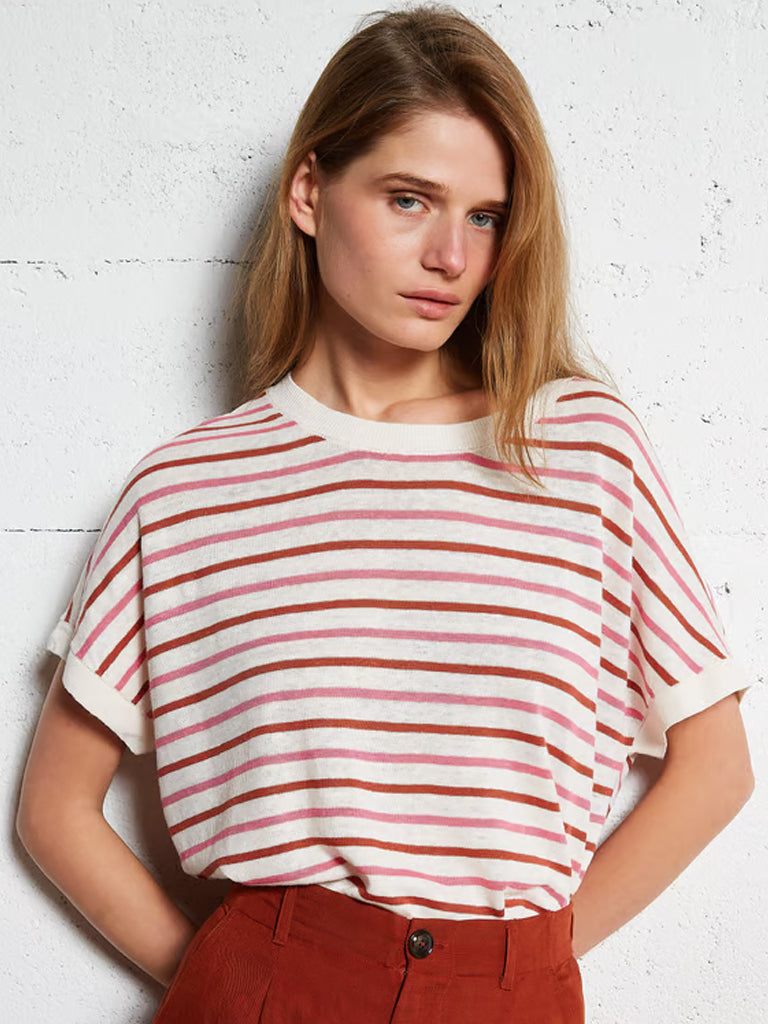 Des Petits Hauts Alexi Stripe Top in Bubble Cream