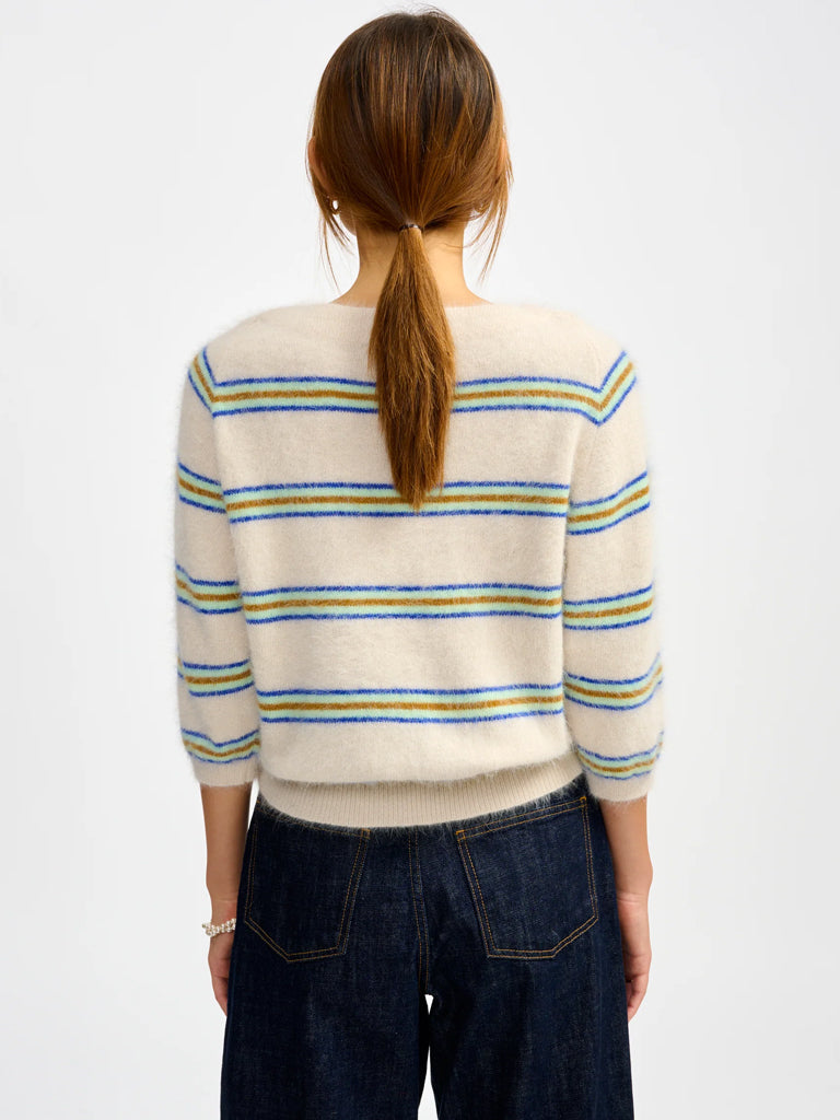 Bellerose Dature Stripe Sweater in Stripe A Cream Mint Blue