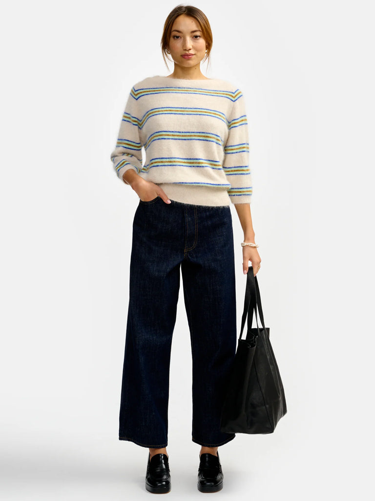 Bellerose Dature Stripe Sweater in Stripe A Cream Mint Blue