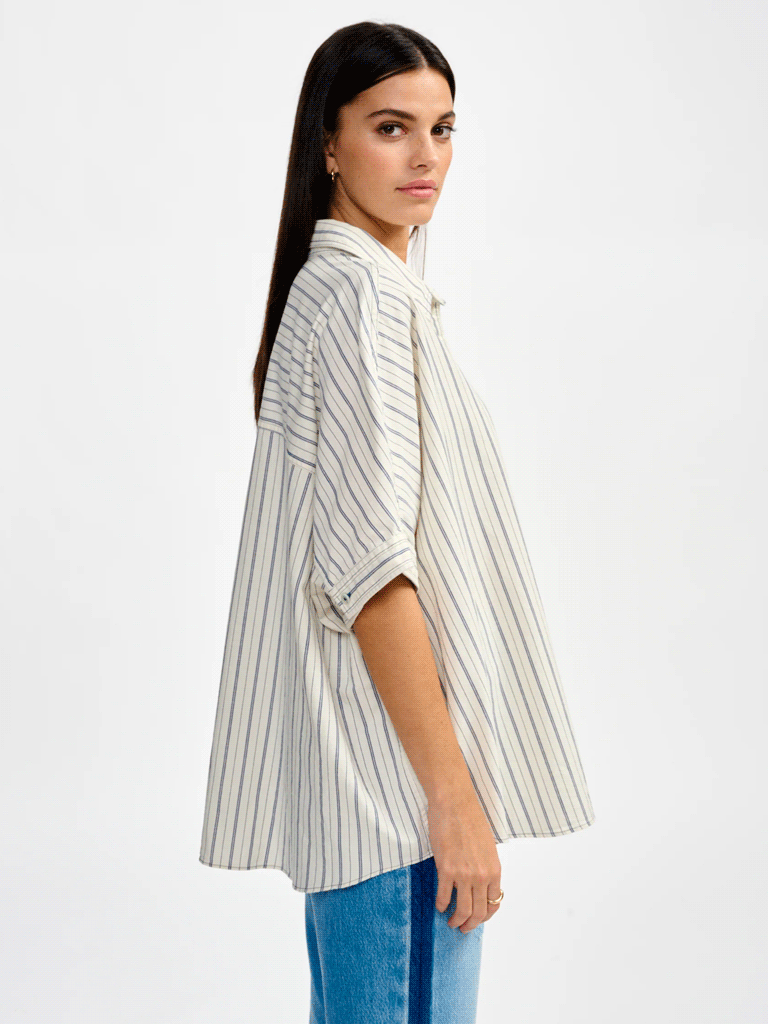 Bellerose Gaudi Stripe Shirt in White Blue