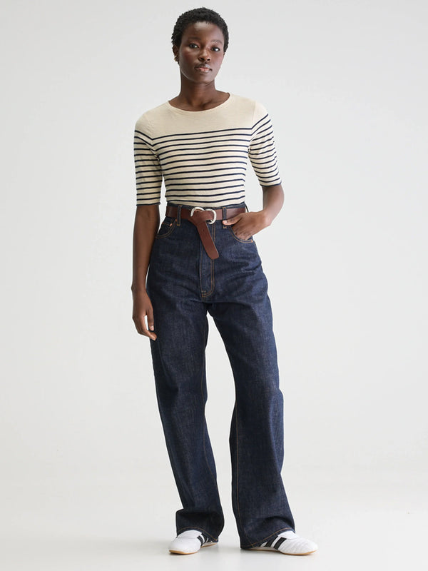 Bellerose Mias Stripe T-Shirt in Navy Ecru