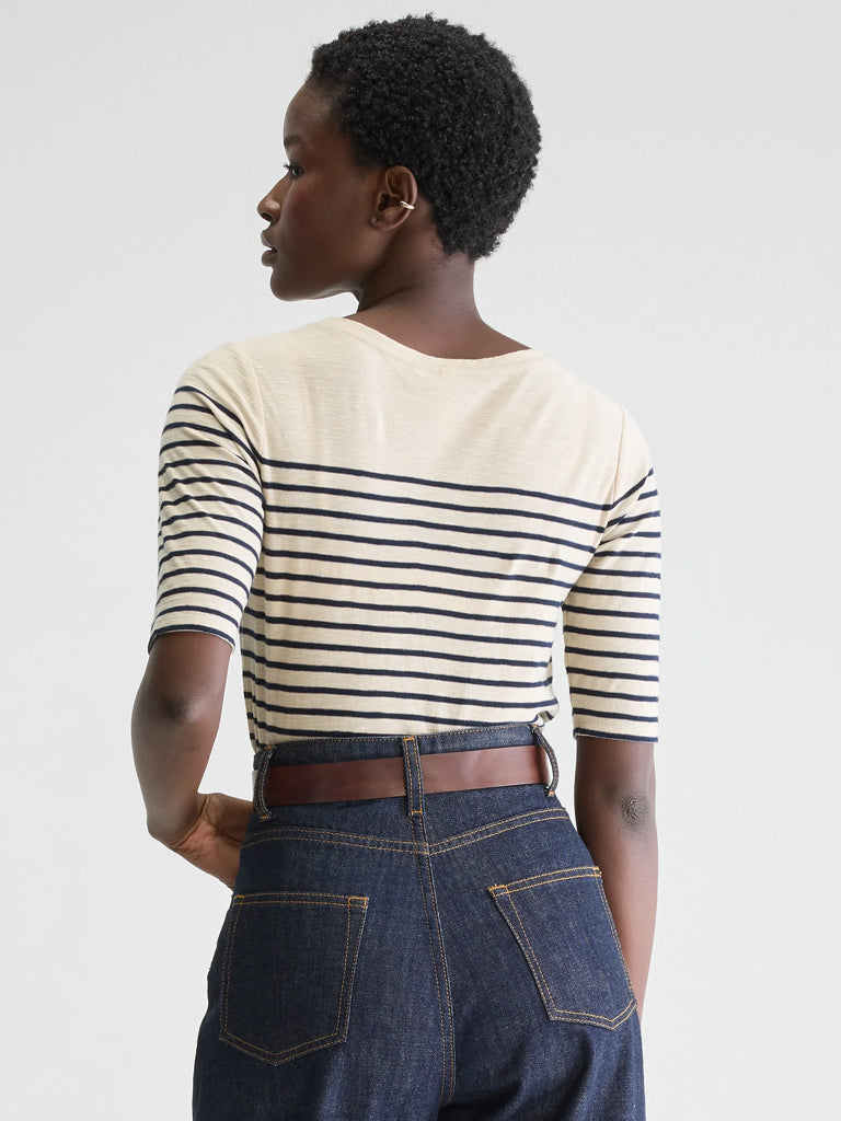 Bellerose Mias Stripe T-Shirt in Navy Ecru