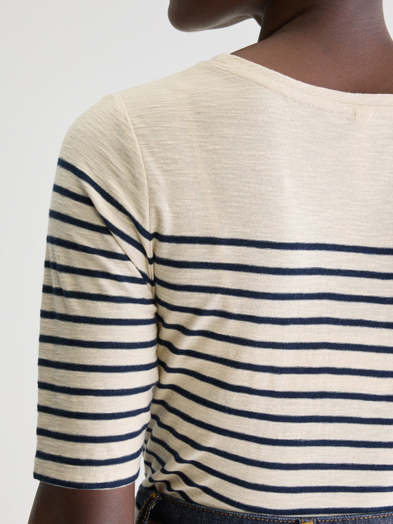 Bellerose Mias Stripe T-Shirt in Navy Ecru