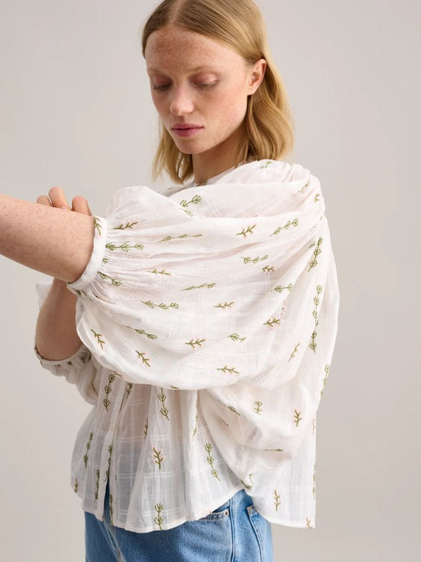 Bellerose Ink Embroidered Blouse in White, Pink and Sage