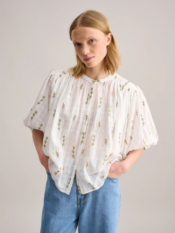 Bellerose Ink Embroidered Blouse in White, Pink and Sage