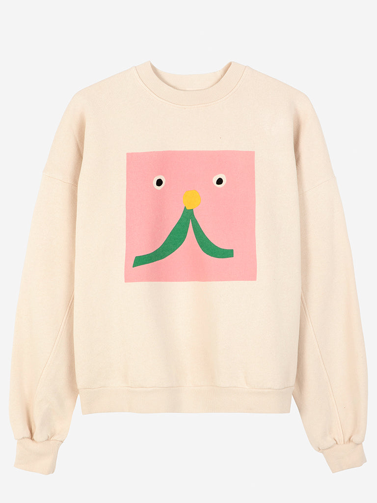 Bobo Choses Abstract Cat Smile Sweatshirt in Ecru