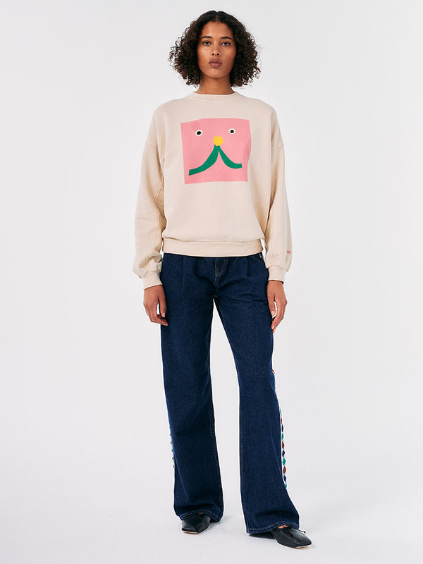 Bobo Choses Abstract Cat Smile Sweatshirt in Ecru