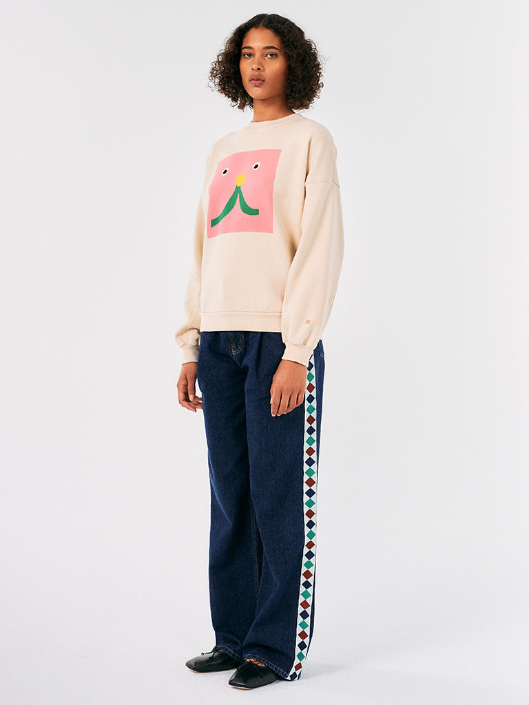 Bobo Choses Abstract Cat Smile Sweatshirt in Ecru