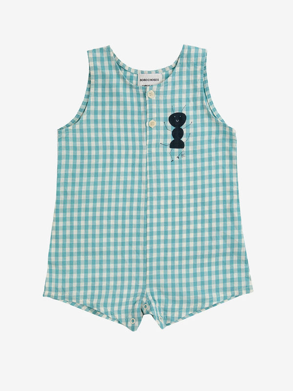 Bobo Choses Ant Vichy Woven Playsuit in Turquoise