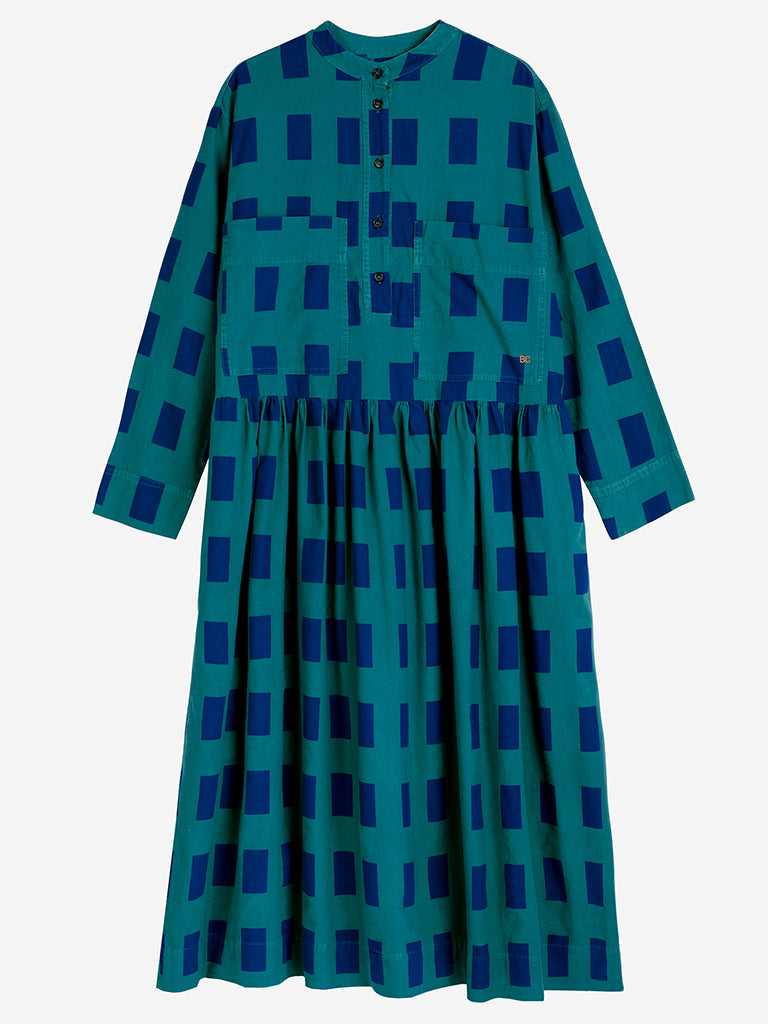 Bobo Choses Check Loose Fit Dress in Green Blue