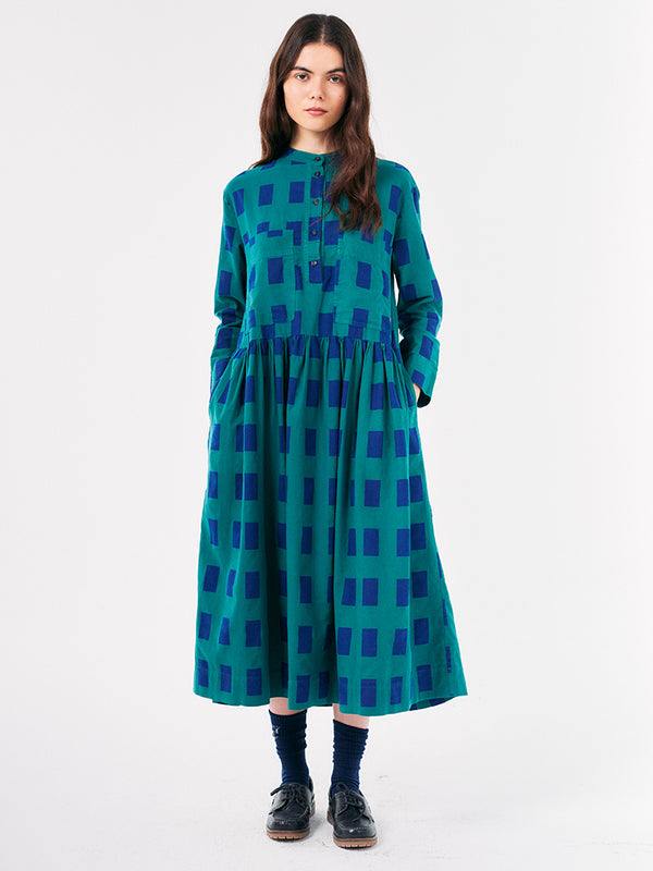 Bobo Choses Check Loose Fit Dress in Green Blue