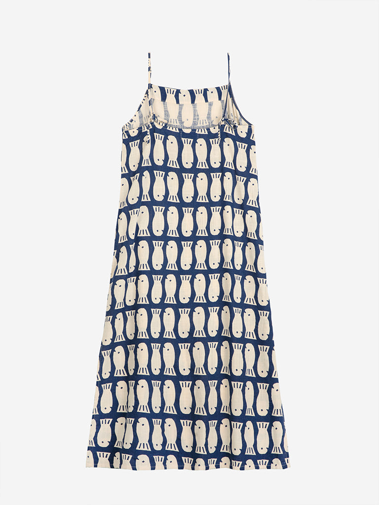 Bobo Choses Lucky Fish Dress in Blue White