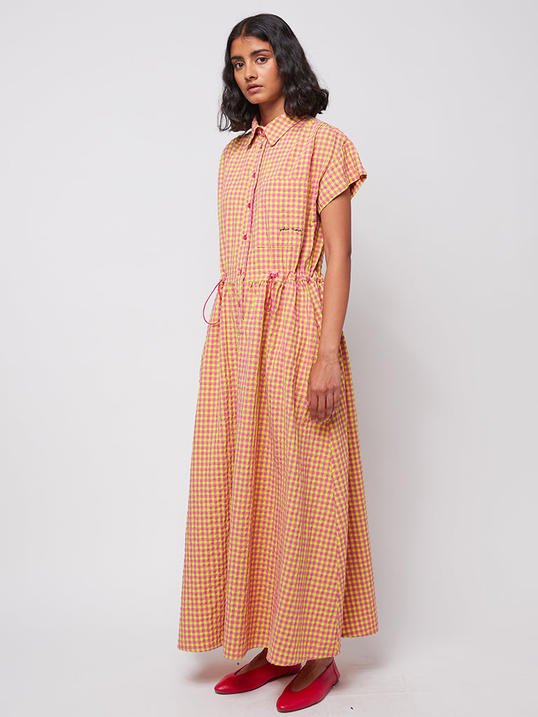 Bobo Choses Vichy Shirt Dress in Yellow Pink