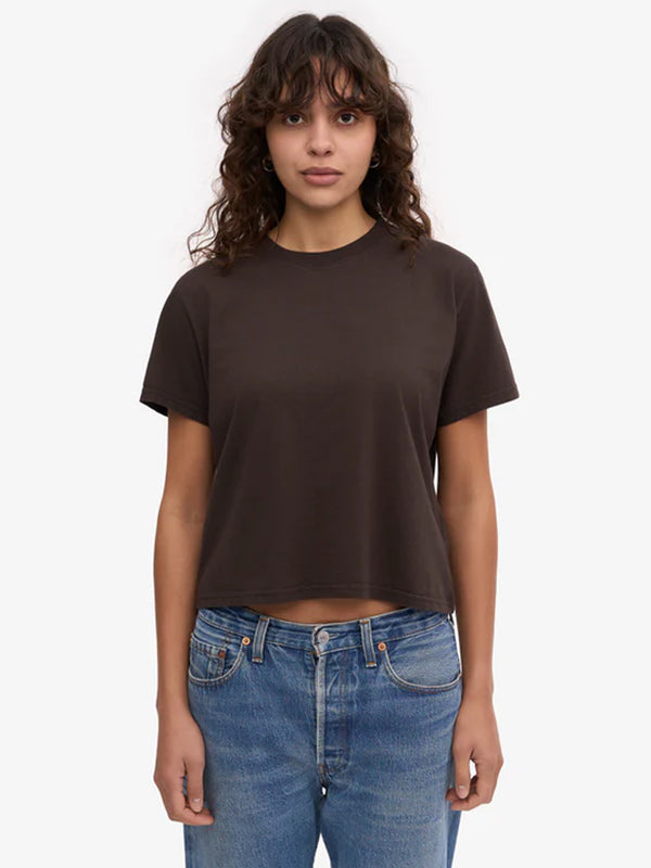 Colorful Standard Organic Boxy Crop T-Shirt in Coffee Brown