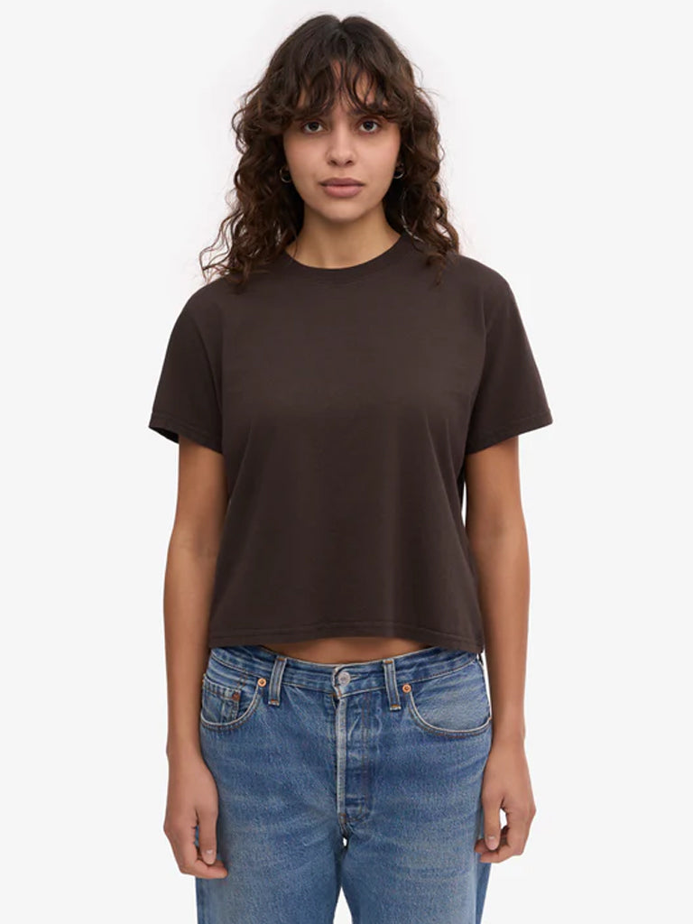 Colorful Standard Organic Boxy Crop T-Shirt in Coffee Brown