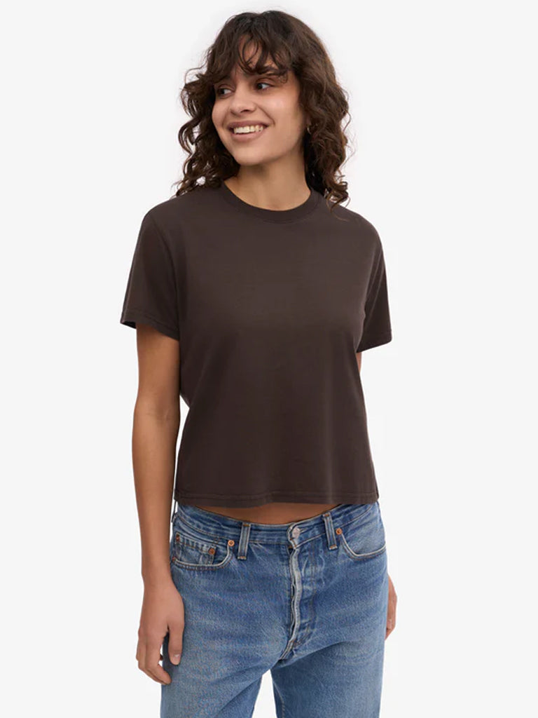 Colorful Standard Organic Boxy Crop T-Shirt in Coffee Brown