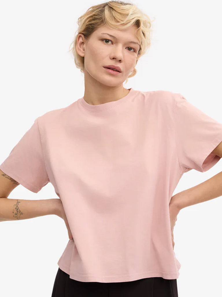 Colorful Standard Organic Boxy Crop T-Shirt in Faded Pink