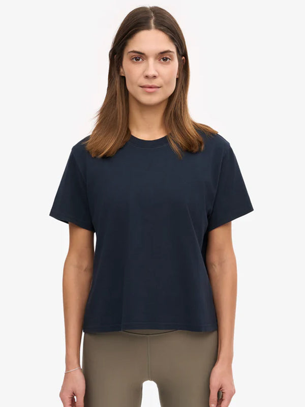 Colorful Standard Organic Boxy Crop T-Shirt in Navy Blue