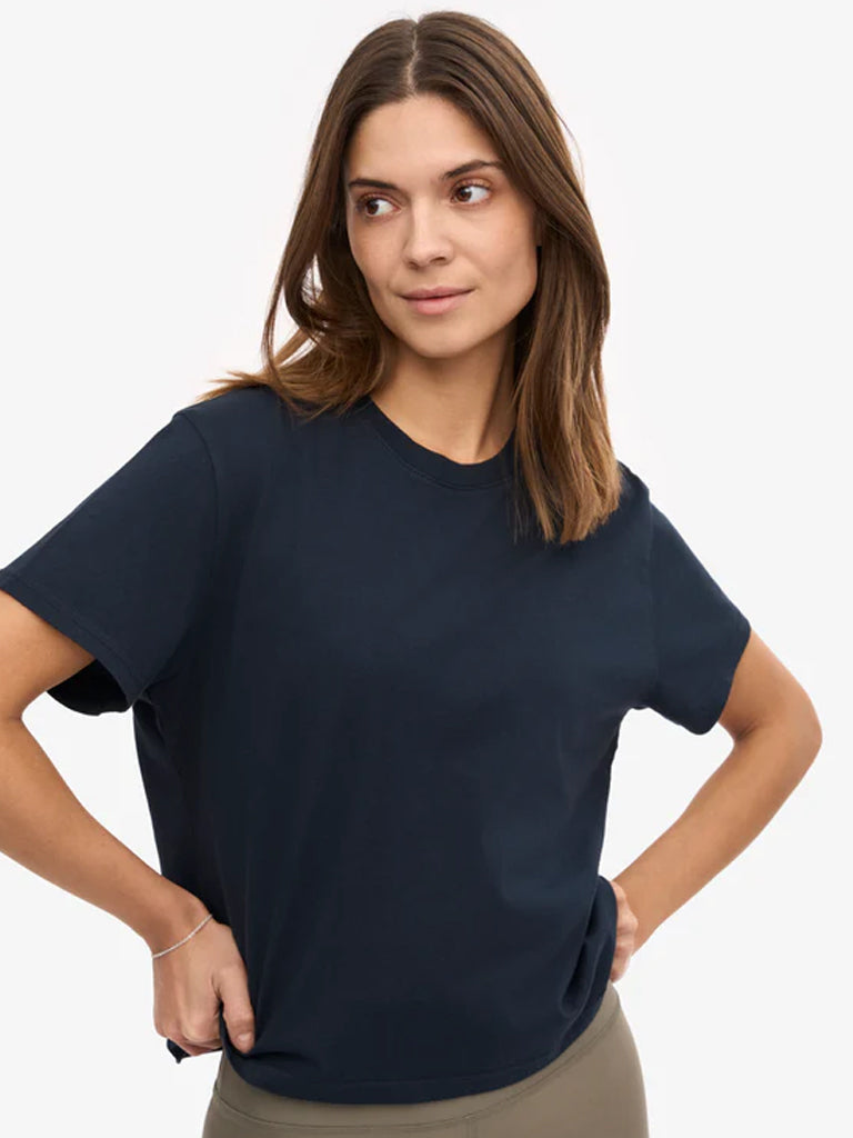 Colorful Standard Organic Boxy Crop T-Shirt in Navy Blue