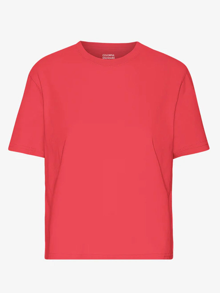 Colorful Standard Organic Boxy Crop T-Shirt in Red Tangerine