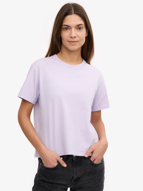 Colorful Standard Organic Boxy Crop T-Shirt in Soft Lavender