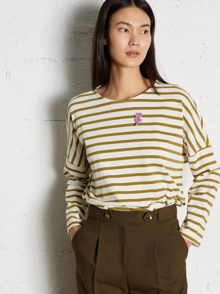 Des Petits Hauts Filly Stripe T-Shirt in Ecru Basilic