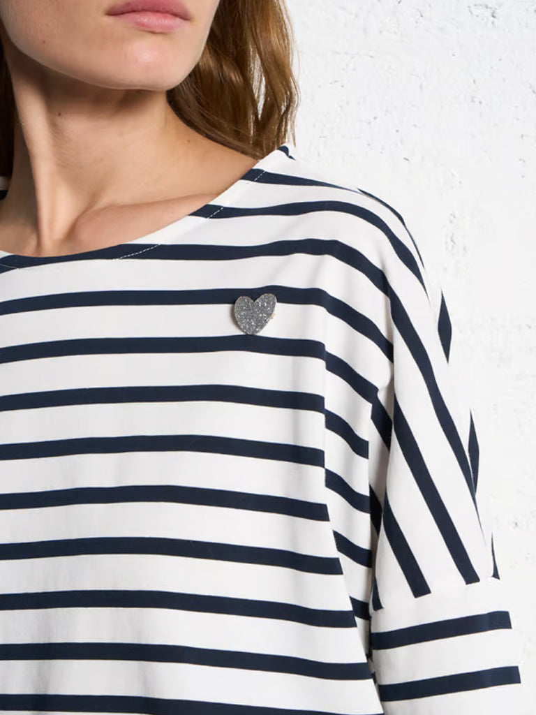 Des Petits Hauts Filly Stripe T-Shirt in Ecru Marine