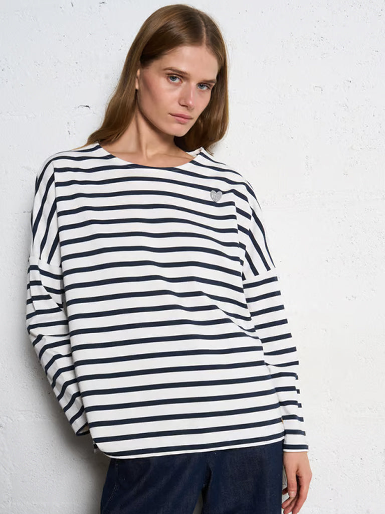 Des Petits Hauts Filly Stripe T-Shirt in Ecru Marine