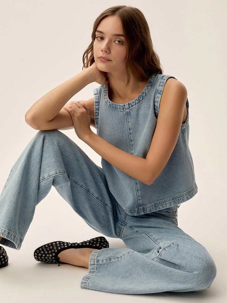 Des Petits Hauts Louzou Top in Bleach Denim