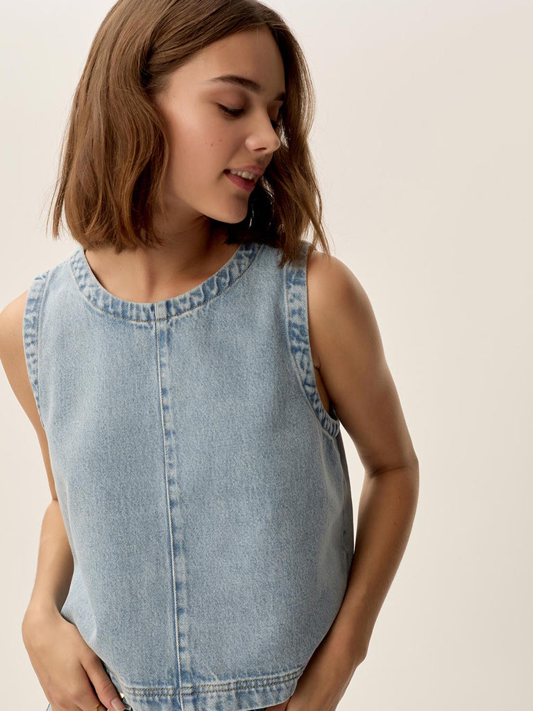 Des Petits Hauts Louzou Top in Bleach Denim