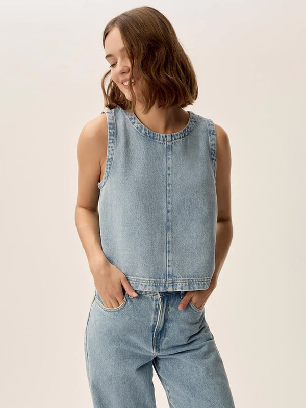 Des Petits Hauts Louzou Top in Bleach Denim