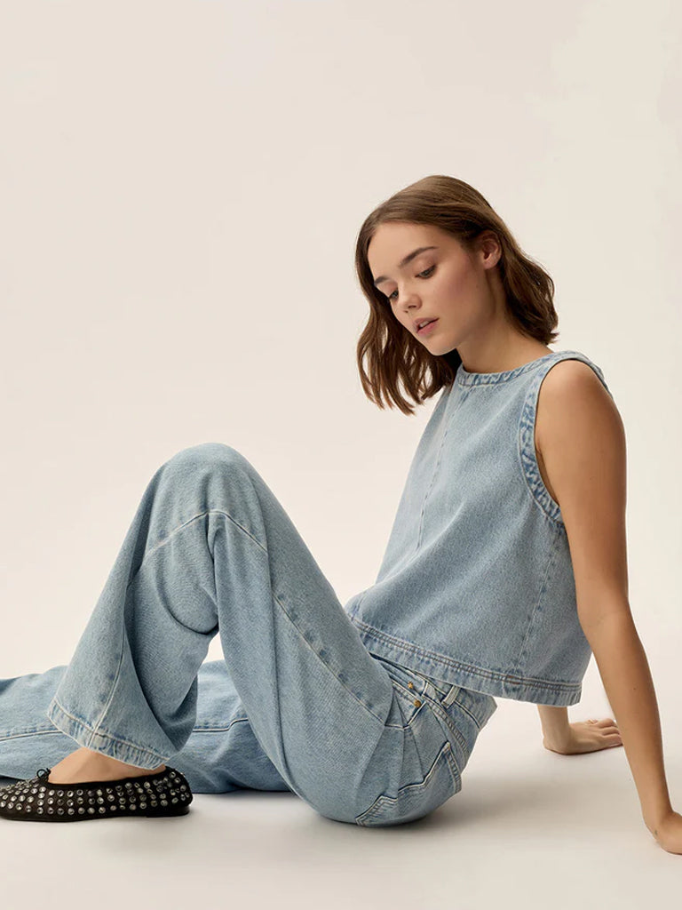 Des Petits Hauts Louzou Top in Bleach Denim