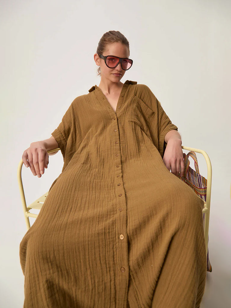 Des Petits Hauts Sophane Shirt Dress in Olive
