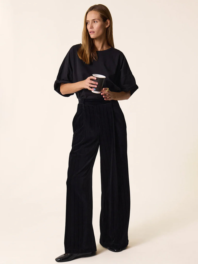 Des Petits Hauts Zofia Devore Trousers in Black