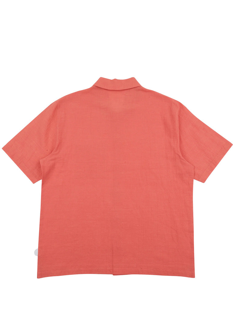 Folk Gabe Shirt in Coral Linen Grid
