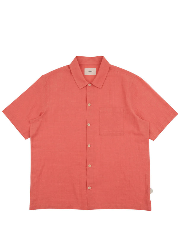 Folk Gabe Shirt in Coral Linen Grid