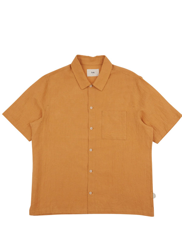 Folk Gabe Shirt in Ochre Linen Grid